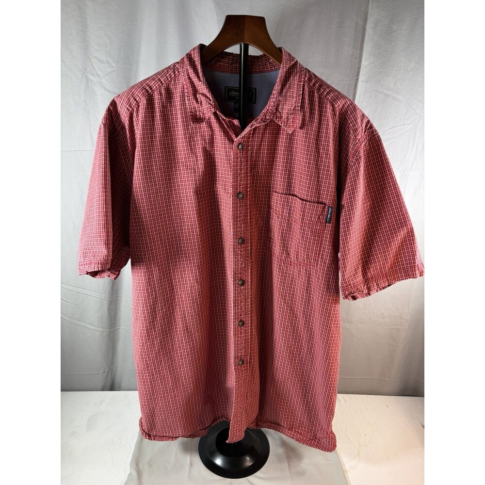 Vintage Y2K Eddie Bauer Men Short Sleeve Button Down Shirt Red White Check XL